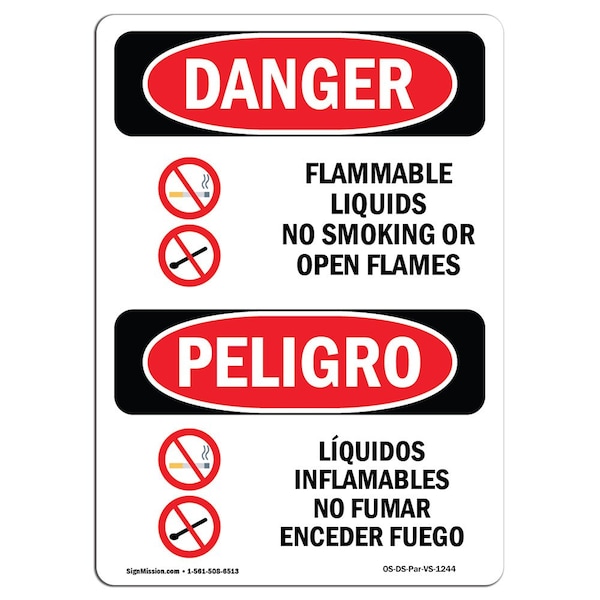 Safety Sign, OSHA Danger, 24" Height, Aluminum, Flammable Liquids No Smoking Spanish